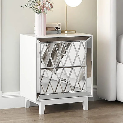 Table de chevet à 2 tiroirs avec miroir