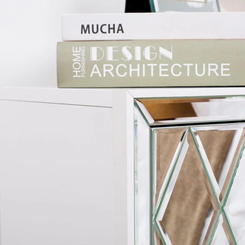 Table de chevet à 2 tiroirs avec miroir