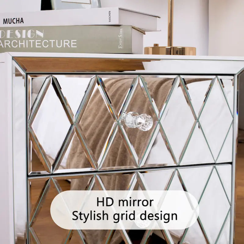 Table de chevet à 2 tiroirs avec miroir