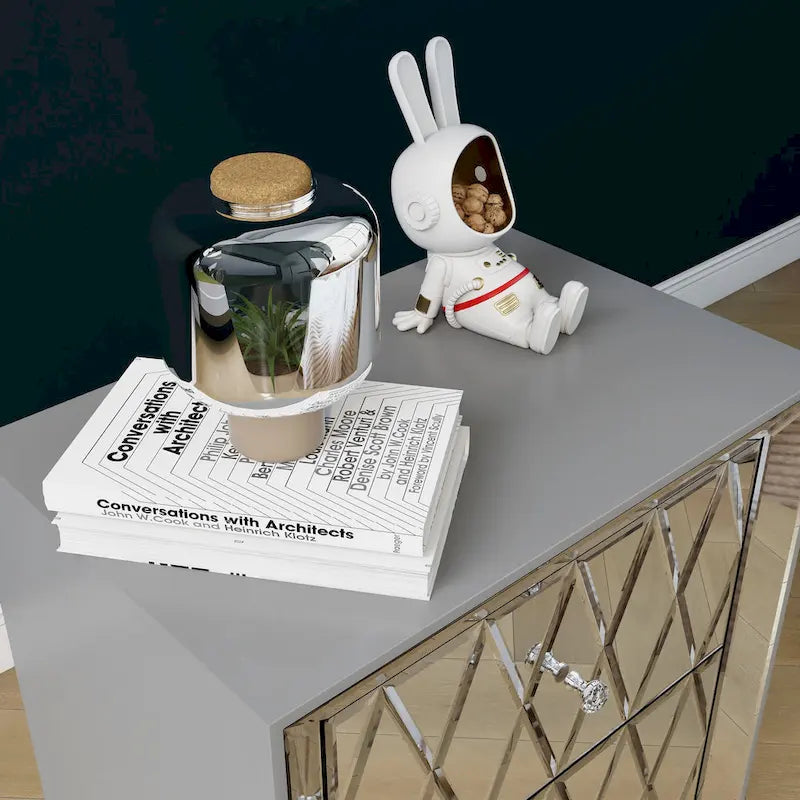 Table de chevet à 2 tiroirs avec miroir