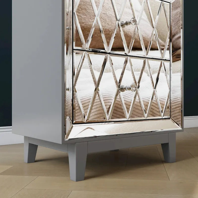 Table de chevet à 2 tiroirs avec miroir