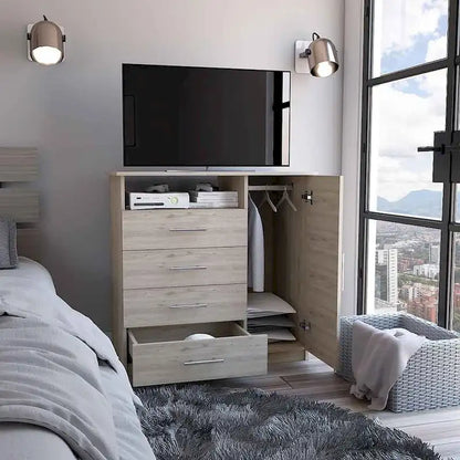 Commode à 4 tiroirs, meuble à une porte, une étagère ouverte, plateau supérieur