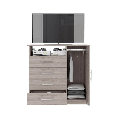 Commode à 4 tiroirs, meuble à une porte, une étagère ouverte, plateau supérieur