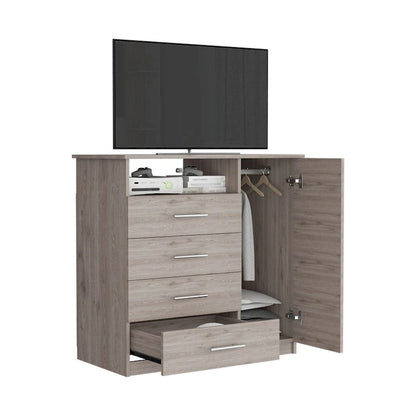 Commode à 4 tiroirs, meuble à une porte, une étagère ouverte, plateau supérieur