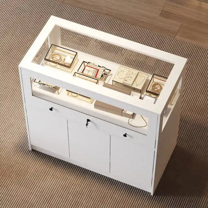 Vitrine à bijoux avec plateau en verre et commode de rangement sécurisée