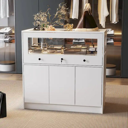 Vitrine à bijoux avec plateau en verre et commode de rangement sécurisée