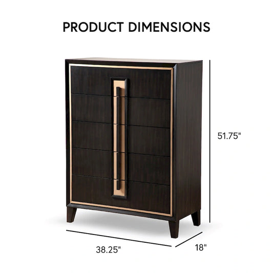 Commode moderne Nyx à 5 tiroirs en bois massif couleur expresso de Furniture of America
