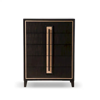 Commode moderne Nyx à 5 tiroirs en bois massif couleur expresso de Furniture of America
