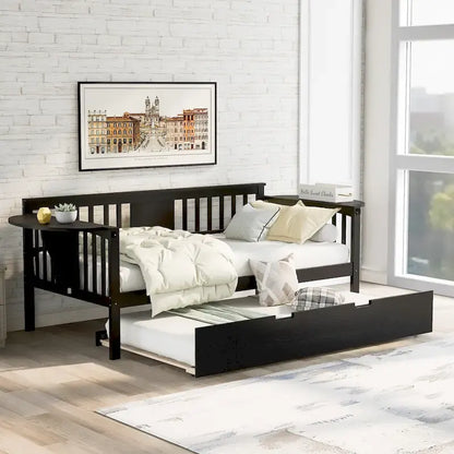 Lit de jour double en bois avec lit gigogne, canapé-lit pour chambre ou salon