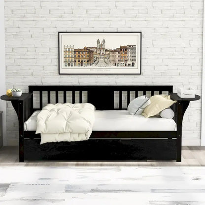 Lit de jour double en bois avec lit gigogne, canapé-lit pour chambre ou salon