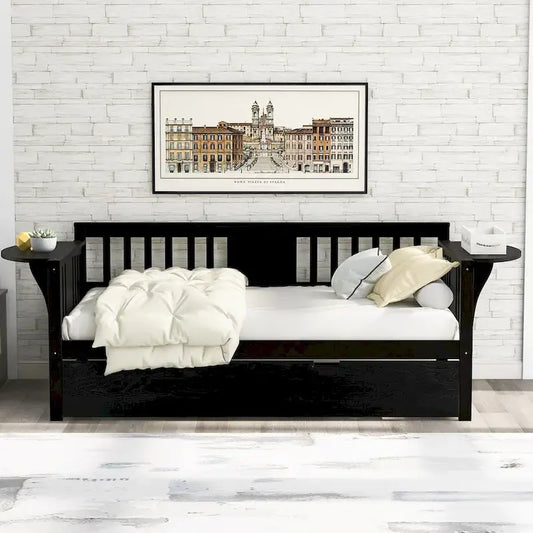 Lit de jour double en bois avec lit gigogne, canapé-lit pour chambre ou salon