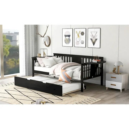 Lit de jour double en bois avec lit gigogne, canapé-lit pour chambre ou salon