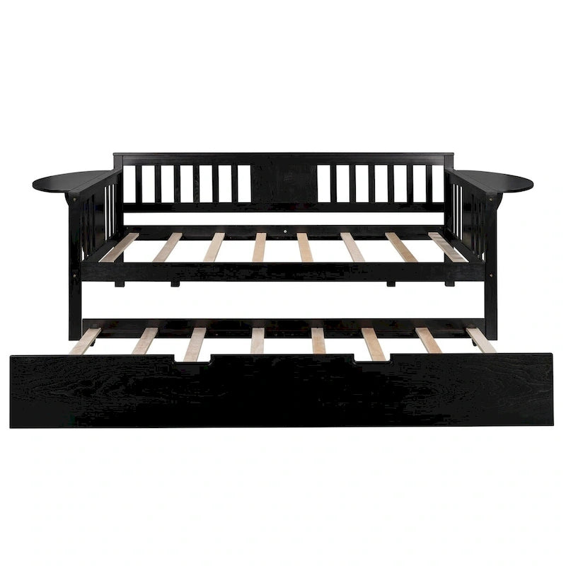 Lit de jour double en bois avec lit gigogne, canapé-lit pour chambre ou salon