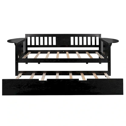 Lit de jour double en bois avec lit gigogne, canapé-lit pour chambre ou salon