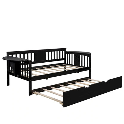 Lit de jour double en bois avec lit gigogne, canapé-lit pour chambre ou salon