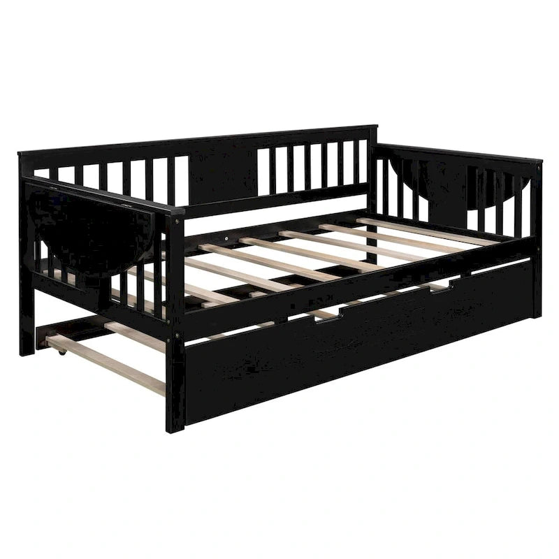 Lit de jour double en bois avec lit gigogne, canapé-lit pour chambre ou salon