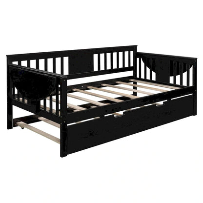 Lit de jour double en bois avec lit gigogne, canapé-lit pour chambre ou salon
