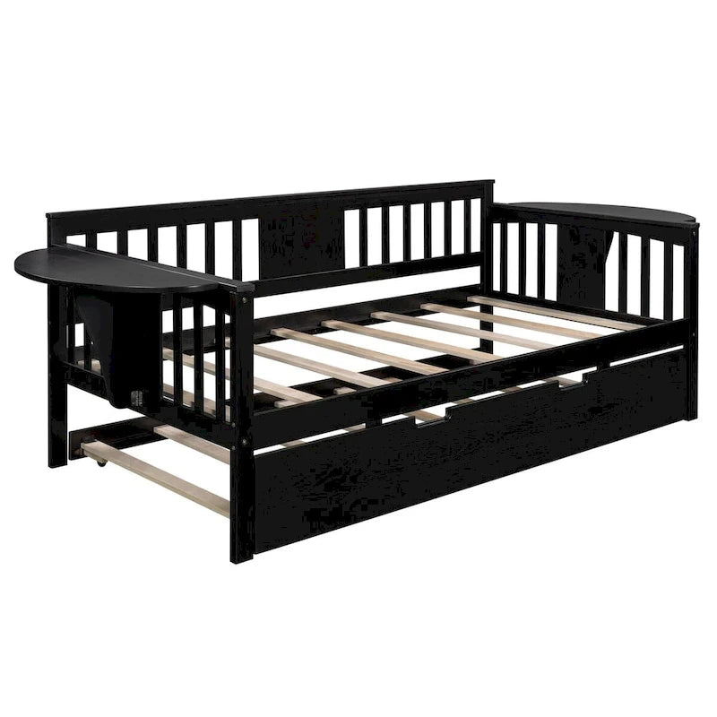 Lit de jour double en bois avec lit gigogne, canapé-lit pour chambre ou salon