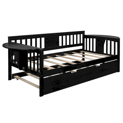 Lit de jour double en bois avec lit gigogne, canapé-lit pour chambre ou salon