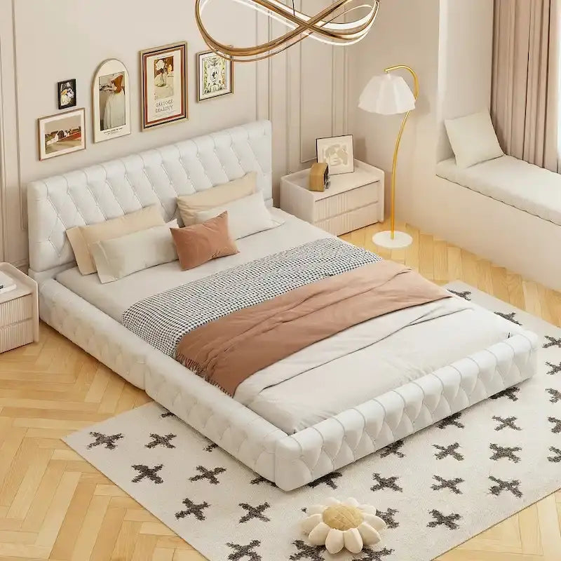 Lit Queen Size capitonné avec tête de lit capitonnée