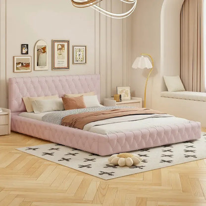 Lit Queen Size capitonné avec tête de lit capitonnée