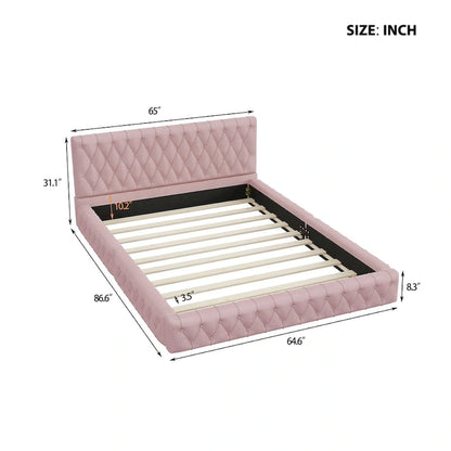 Lit Queen Size capitonné avec tête de lit capitonnée