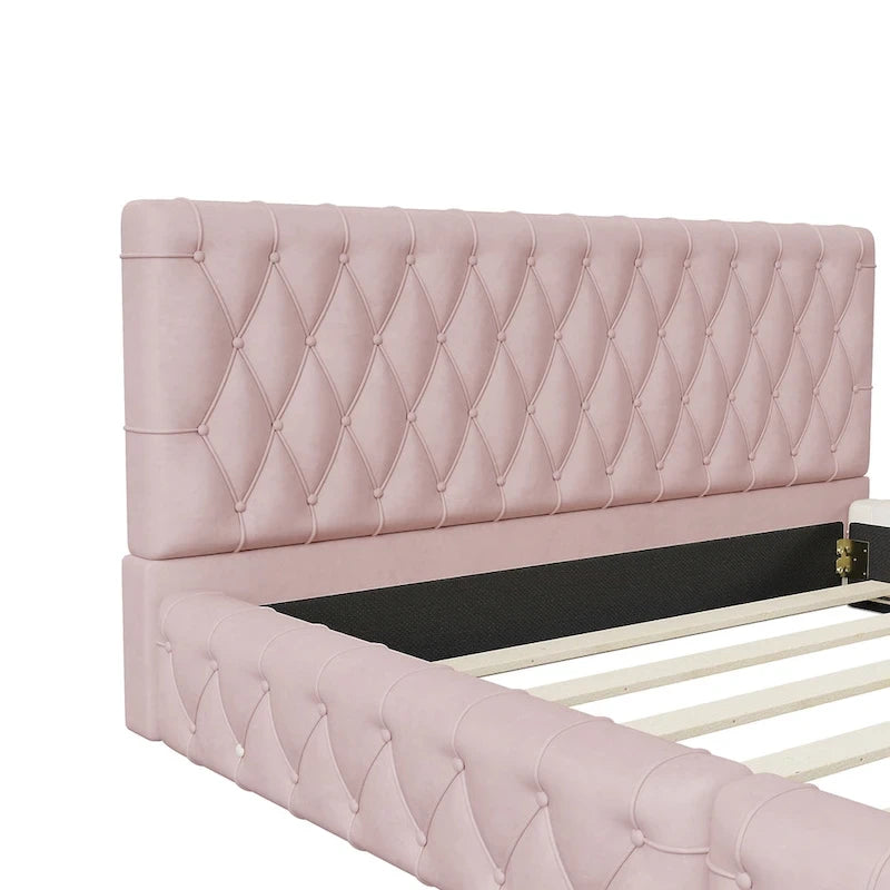 Lit Queen Size capitonné avec tête de lit capitonnée