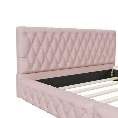 Lit Queen Size capitonné avec tête de lit capitonnée