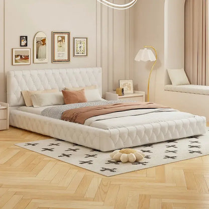 Lit Queen Size capitonné avec tête de lit capitonnée