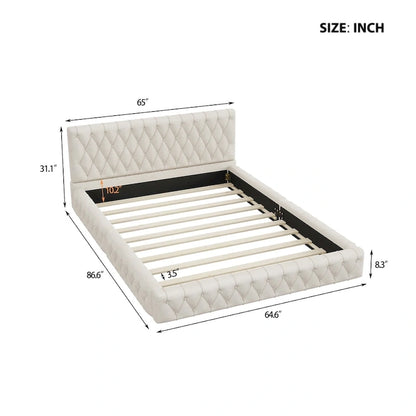 Lit Queen Size capitonné avec tête de lit capitonnée