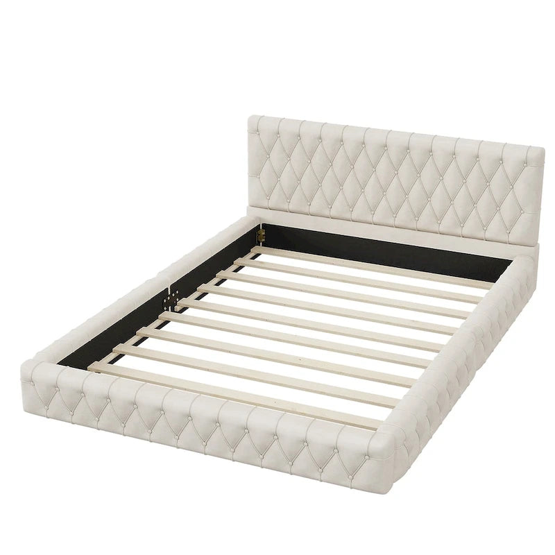 Lit Queen Size capitonné avec tête de lit capitonnée