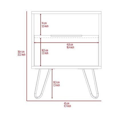 Table de chevet 56 cm de hauteur, une étagère ouverte, meuble à une porte, pieds en épingle à cheveux, noire