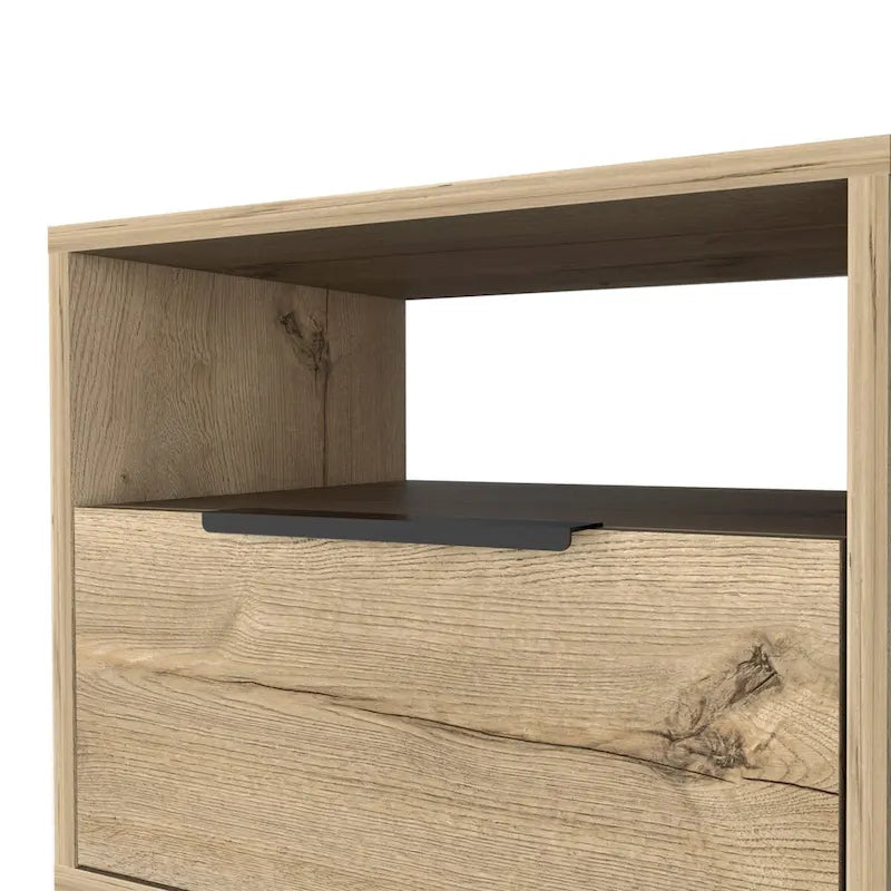 Table de chevet 56 cm de hauteur, une étagère ouverte, meuble à une porte, pieds en épingle à cheveux, noire