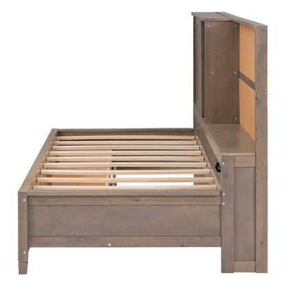 Canapé-lit Nestfair pour une personne avec étagères de rangement, tableau en liège, ports USB et 3 tiroirs