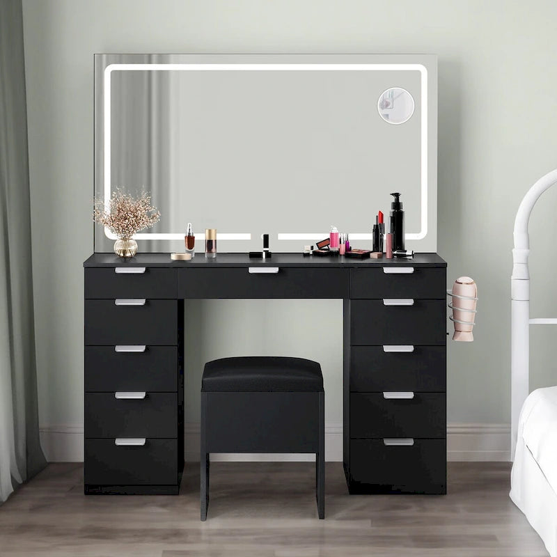 Meuble-lavabo Moasis 46 avec prise intégrée, miroir éclairé et support pour sèche-cheveux - 55,8 cm H x 46 cm L x 11,7 cm P