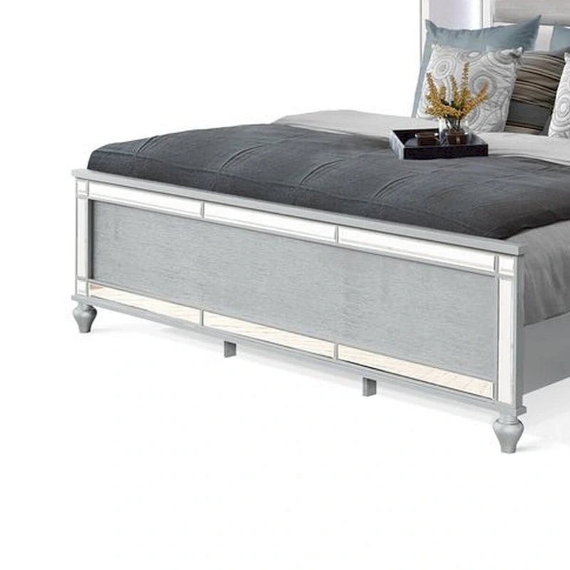 Lit Lio moderne King Size, éclairage LED, bordure miroir, revêtement capitonné en velours argenté