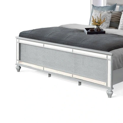 Lit Lio moderne King Size, éclairage LED, bordure miroir, revêtement capitonné en velours argenté