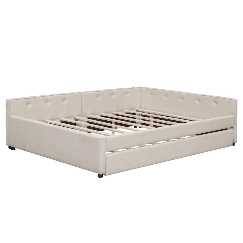 Lit plateforme rembourré Queen avec port USB et lit gigogne
