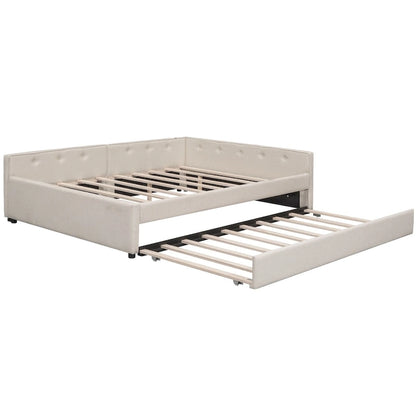 Lit plateforme rembourré Queen avec port USB et lit gigogne