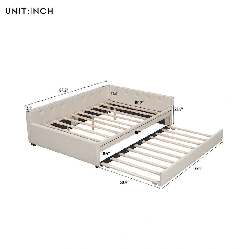 Lit plateforme rembourré Queen avec port USB et lit gigogne