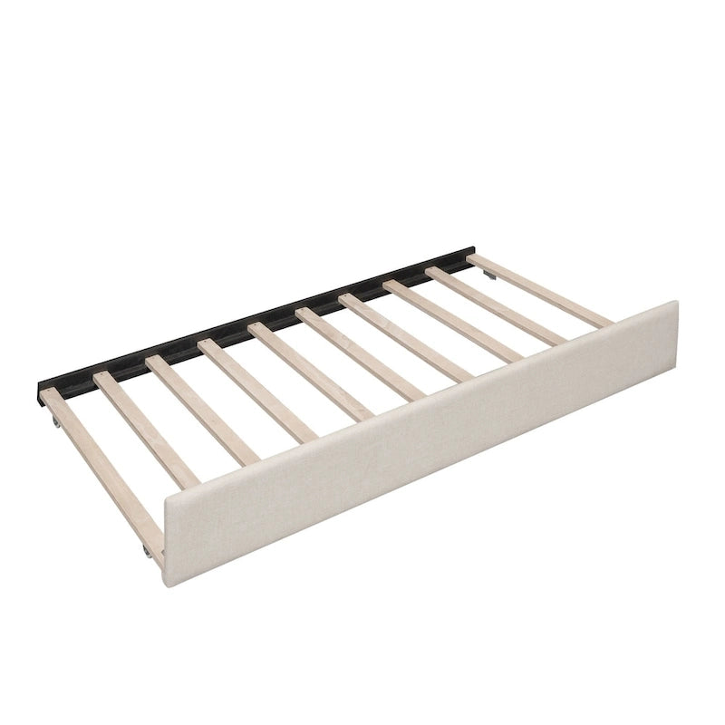 Lit plateforme rembourré Queen avec port USB et lit gigogne