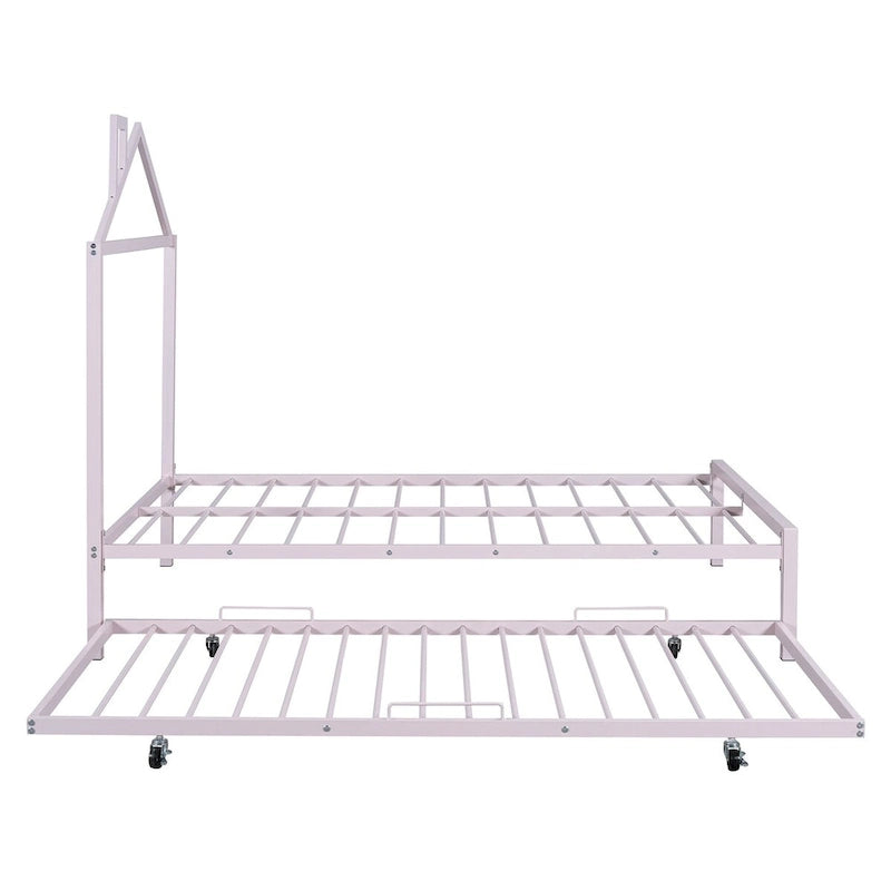 Lit plateforme en métal pleine grandeur avec lit gigogne simple