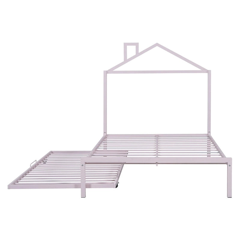 Lit plateforme en métal pleine grandeur avec lit gigogne simple