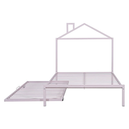 Lit plateforme en métal pleine grandeur avec lit gigogne simple