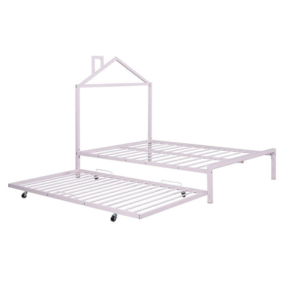 Lit plateforme en métal pleine grandeur avec lit gigogne simple