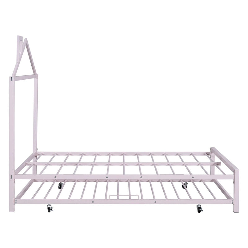 Lit plateforme en métal pleine grandeur avec lit gigogne simple