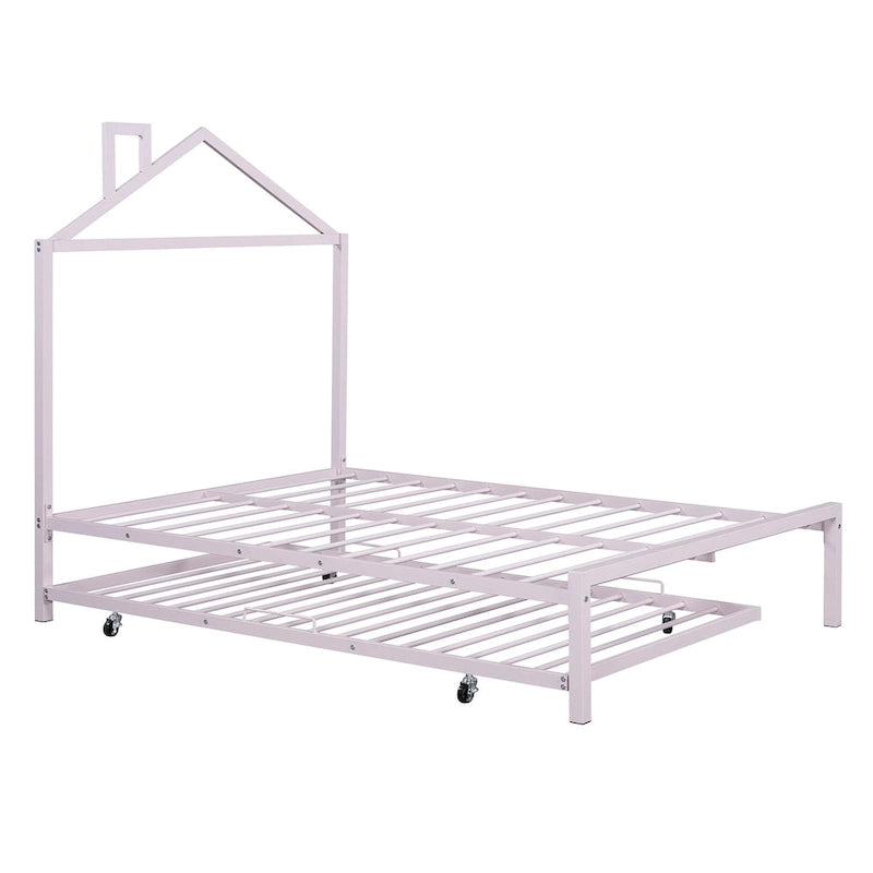 Lit plateforme en métal pleine grandeur avec lit gigogne simple