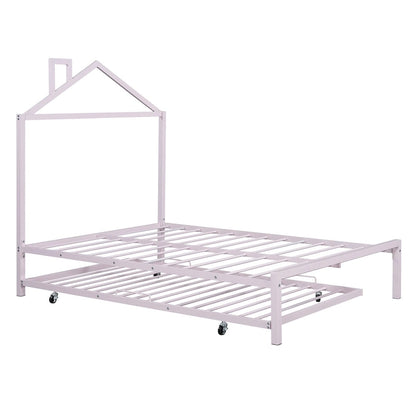 Lit plateforme en métal pleine grandeur avec lit gigogne simple