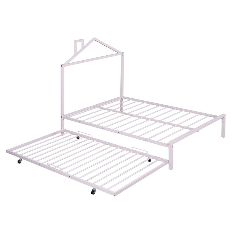 Lit plateforme en métal pleine grandeur avec lit gigogne simple
