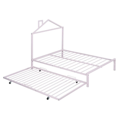 Lit plateforme en métal pleine grandeur avec lit gigogne simple